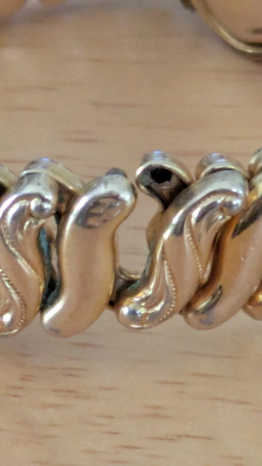 PULSERA EXPANDIBLE SWEETHEART SEGUNDA GUERRA MUNDIAL, LLENA DE ORO, Firmada J.G.H. Foto 4 de 4