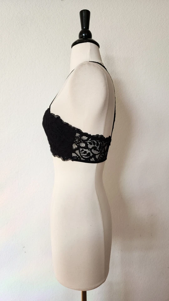 Urban Outfitters Bralette Novo Tamanho Pequeno Preto Floral Renda Transparente Tiras Sexy - Imagem 3 de 4