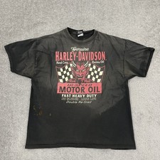 Camisa Harley Davidson Hombres Grande Desteñida Andrajosa Aceite de Motor Diablo Calavera Motociclista Patín
