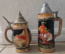 GERMAN BEER STEIN ORIGINAL GERZ GERZIT OLYMPIA WEST GERMANY LIDDED 10" & 8" R35
