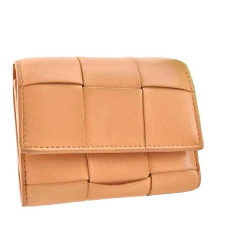 Bottega Veneta Cassette Trifold Leather Wallet Tan