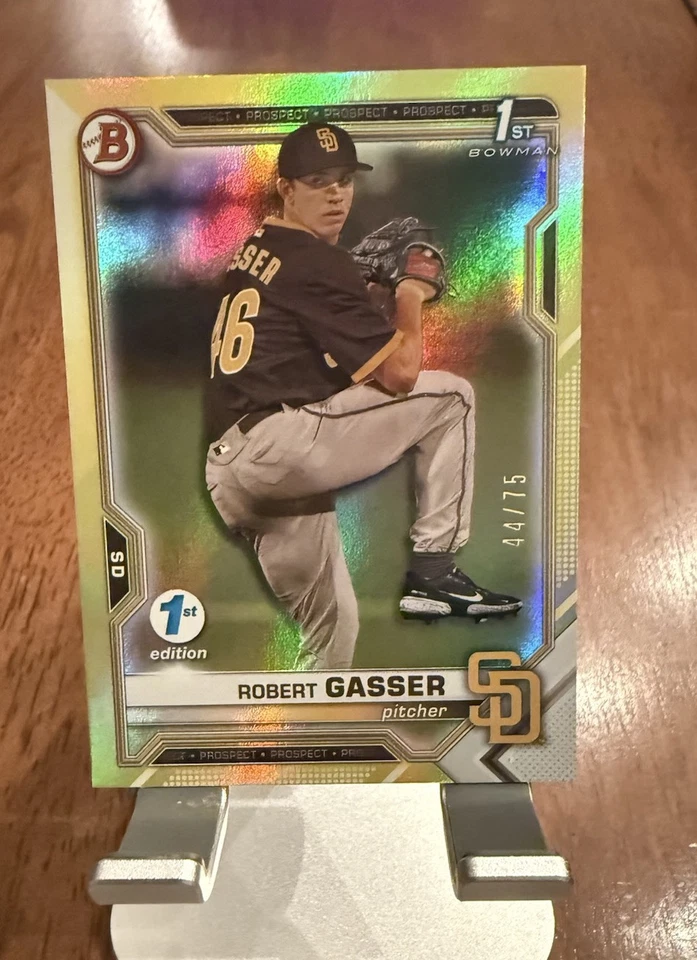 Padres Brewers 2021 Bowman Rookie - ROBERT GASSER - 1st Edition Yellow Foil +(6) - Image 2 of 2