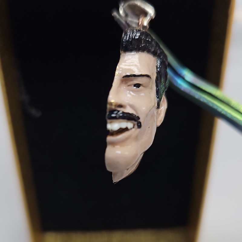 Queen Freddy Mercury Face Vintage Profile Pendant Enamel .925 Silver Bronze