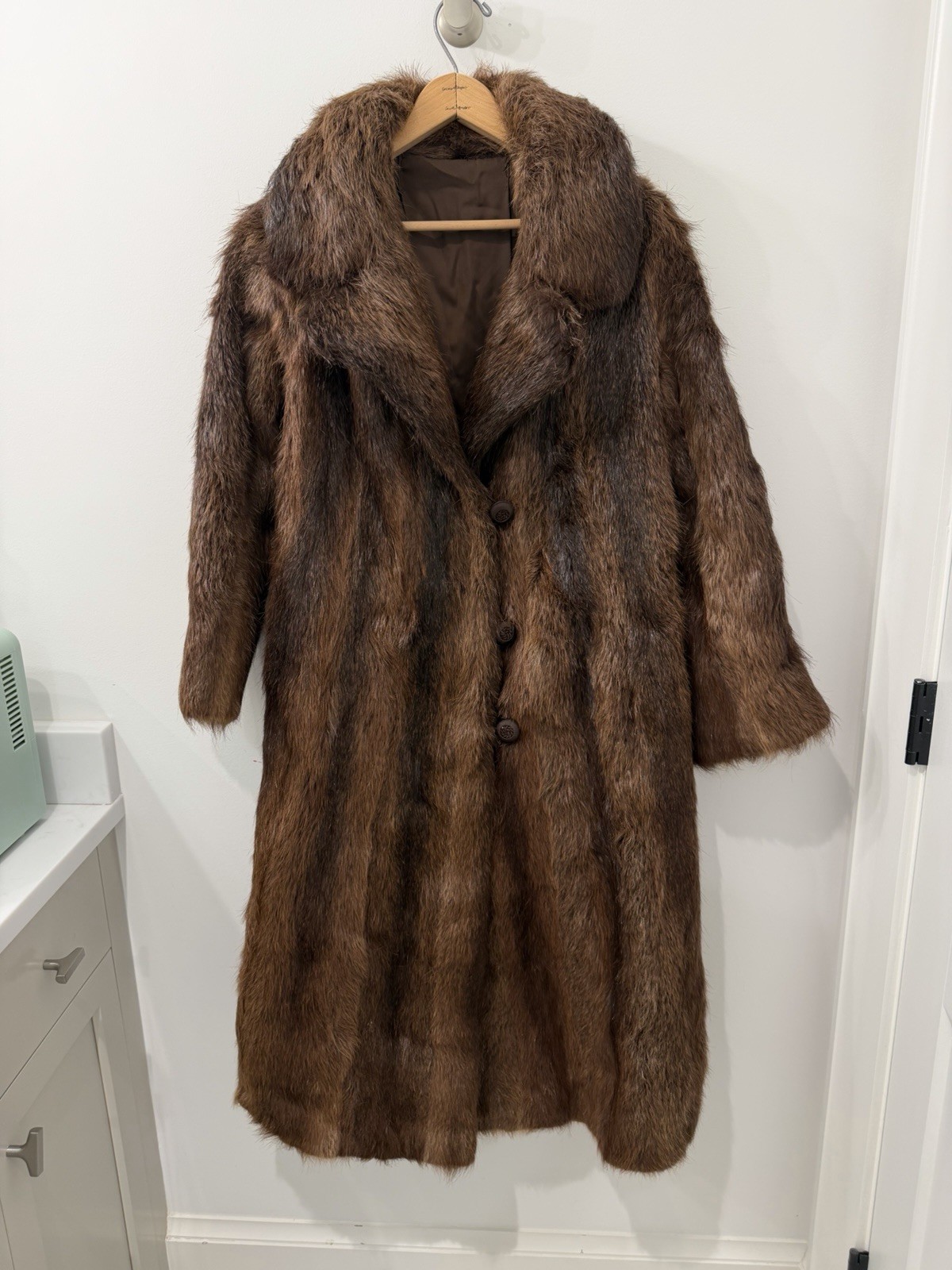 Abrigo largo de gran tamaño con pelo de caballo de pony genuino vintage para mujer