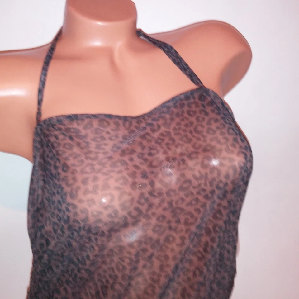 Victoria's Secret ROSA Natación Cubre XS Negro Marrón Leopardo Transparente Acanalado Scrunch Foto 3 de 4