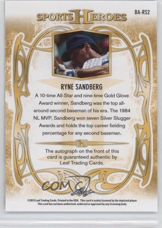 2013 Leaf Sports Heroes Red /5 Ryne Sandberg #BA-RS2 Auto HOF - Image 2 of 2