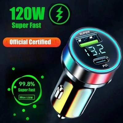 Auto Ladegerät Dual USB Typ C 120W Schnellladung 12V 24V Steckdose