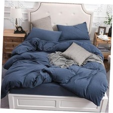 Jersey Knit Duvet Cover Set 100 T-Shirt Oversized King Heather Navy Blue