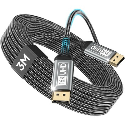 DisplayPort Kabel 2.1, 3M, 16K, 8K, 4K, 240Hz, HDR, G-Sync, FreeSync, Gaming