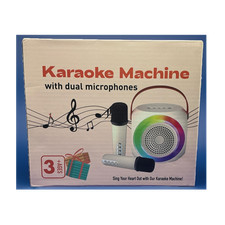 Portable Karaoke System with Dual Microphones, DJ Lights, White