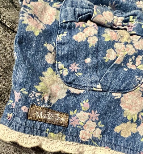 Matilda Jane Denim Floral Overall Shorts Shortalls Girls Size 4 - Picture 3 of 4
