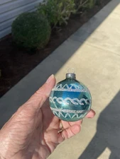 Vintage Rauch Glass Ornaments Teal/ Aqua, 1952. Shiny Brite Rival. Name On Lid