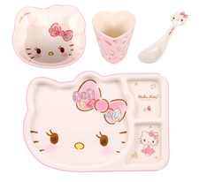 Hello Kitty Cute Deluxe Pink Dinnerware Flatware Meal Set Plate Bowl Cup