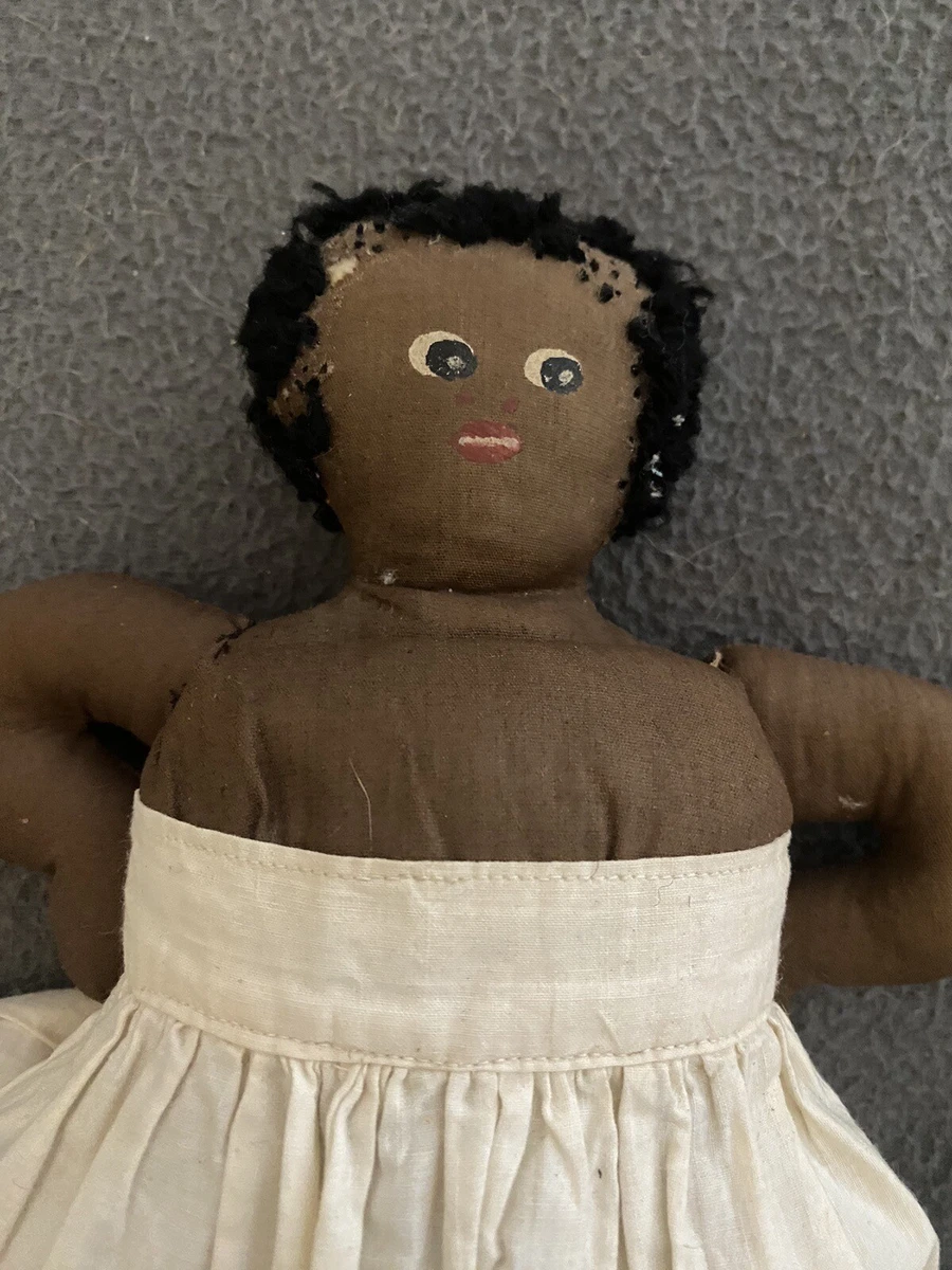 Antique Primitive Folk Art Black Rag Doll