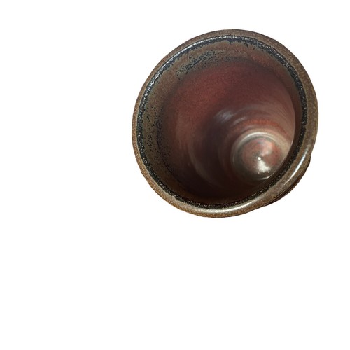 Taza vaso cerámica artística B Campbell florero marrón topo esmalte por goteo textura firmada de 5" - Imagen 9 de 17