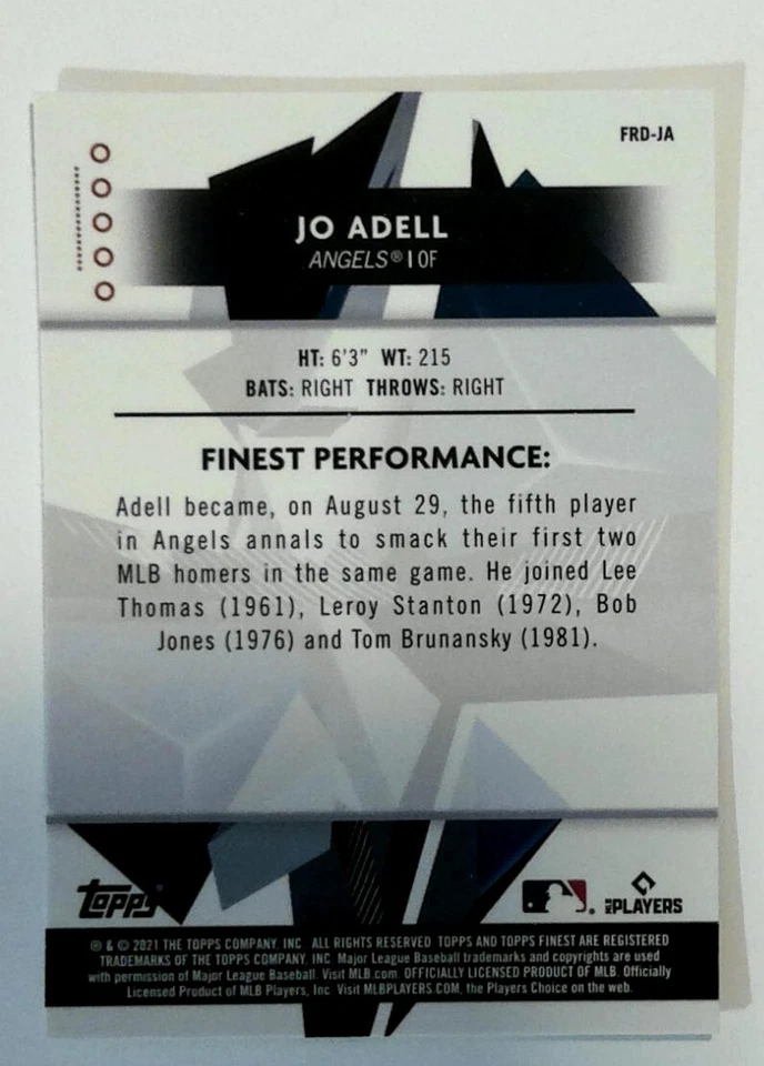 2021 Finest #FRD-JA Jo Adell Finest Rookies Design Variations Los Angeles Angels - Image 2 of 2