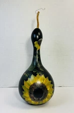 Hand Painted Artisan Gourd Sunflowers Floral Flowers 17” Tall