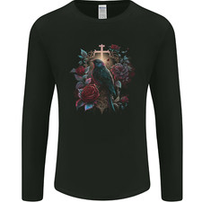 A Gothic Bird and Cross in Roses gothic Mens Long Sleeve T-Shirt