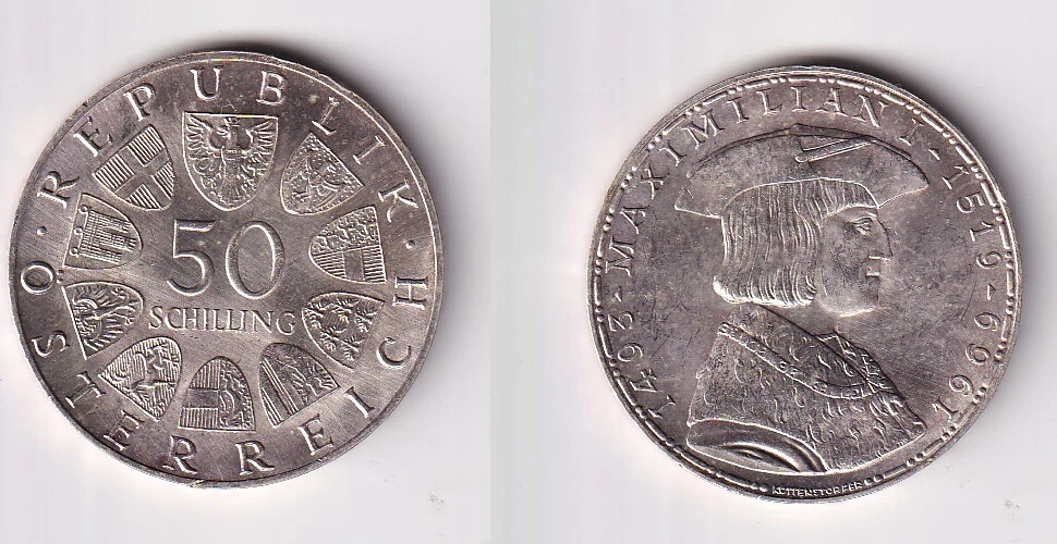 50 Schilling Silber Münze Österreich Maximilian 1493-1519, 1969 (166202)