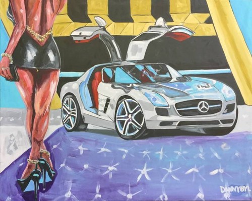 Mercedes Gullwing Super Car Original Art PAINTING Artist DAN BYL Huge 4x5 feet - Picture 5 of 5