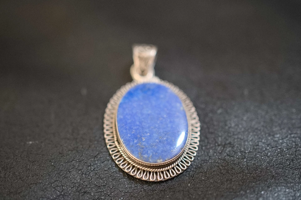 pendaglio ciondolo antico pakisthan afganisthan in lapis e argento - Immagine 4 di 4