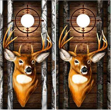 Deer Buck Head Dark Wood Camo Cornhole Wrap Bag Toss Skin Decal Sticker Wraps