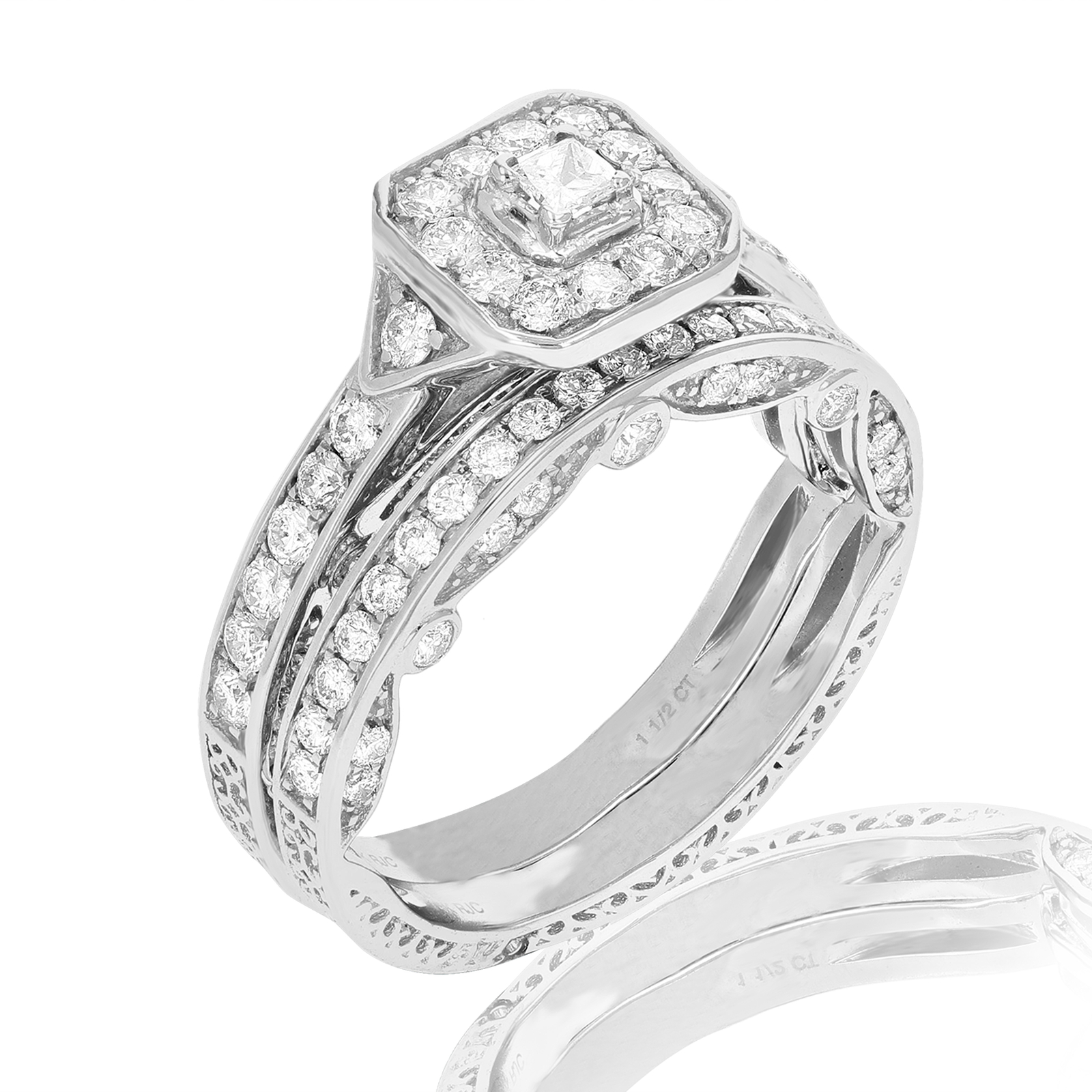 1 1/4 cttw Diamond Wedding Engagement Ring Bridal Set 14K White Gold