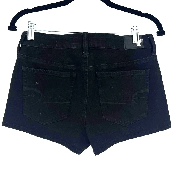 Pantalones cortos de mezclilla American Eagle negros 360 elásticos de tiro alto talla 4 Foto 3 de 4