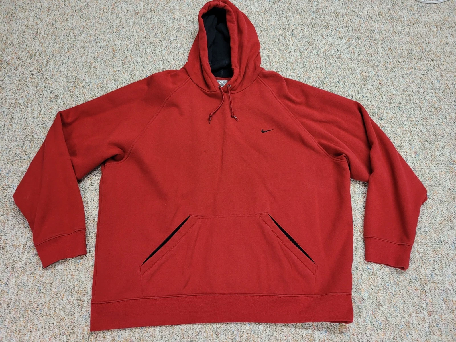 Nike Hoodie Mens 2XL Red Pullover Embroidered Swoosh Raglan Fleece Sweatshirt