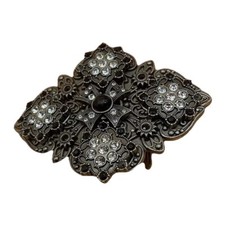 Rhombic Rhinestone Cat Eye Flower Belt Buckle 4 x 3 Fits Belt Up To 1 1/2