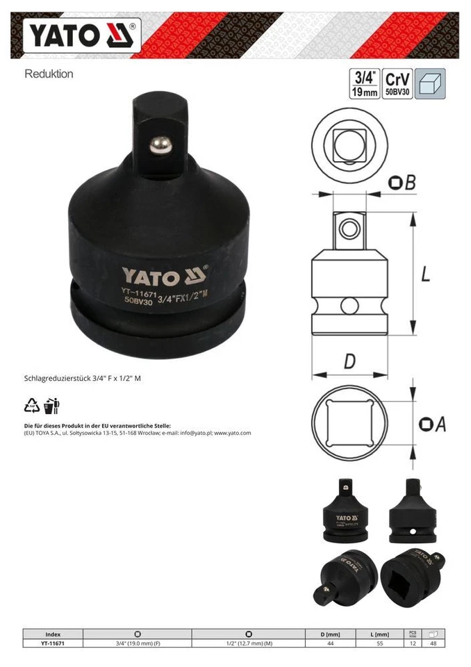 Kraftschrauber Nuss Reduzierstück Schlagschrauber Adapter 3/4 auf 1/2 - Bild 3 von 3