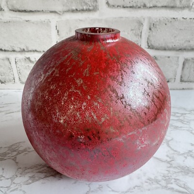 HTF Larry Laslo For Mikasa Globe Vase Red Textured Glass Sphere