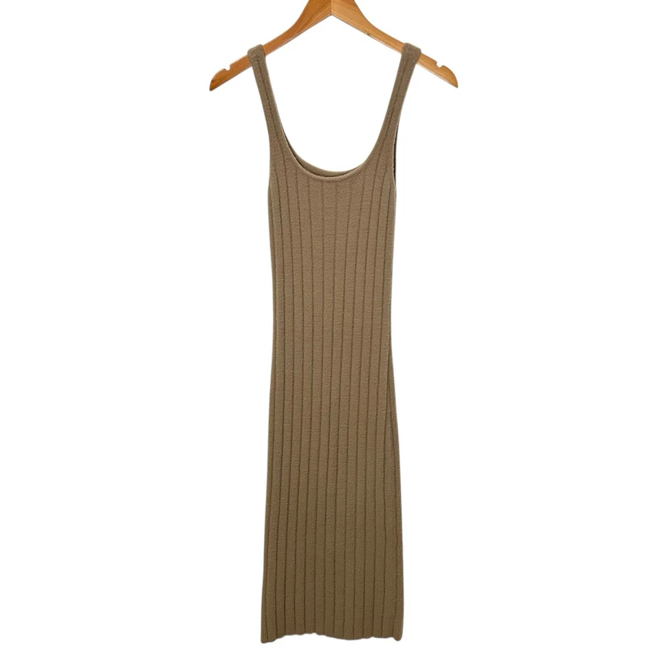 Vestido sin mangas Aritzia Wilfred Free para mujer tejido silencioso talla pequeña marrón suave acanalado midi Foto 2 de 4