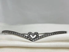 Pandora Sparkling Sterling Silver Cubic Zirconia Wishbone Heart Bangle Bracelet 