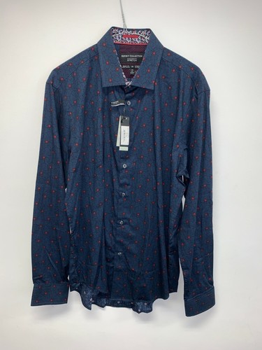REPORT COLLECTION LS NAVY BLUE FLORAL SHIRT SIZE 16 SLIM FIT BNWT  - Picture 1 of 9