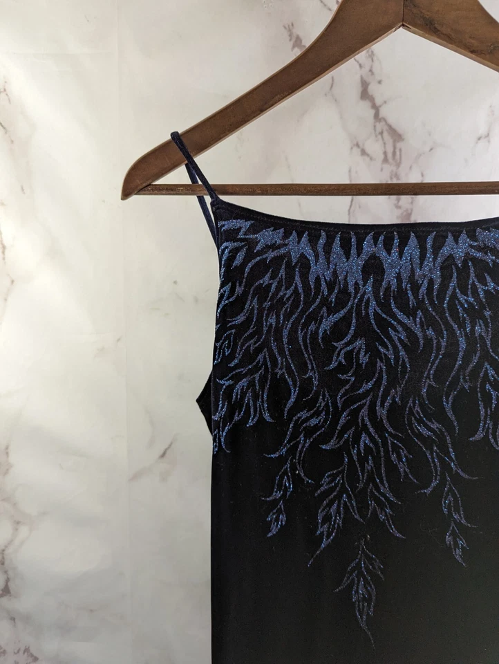 Vestido Vintage Mujer Pequeño 6 Años 90 Y2K Terciopelo Llamas Cuello Cuadrado Largo Midi Maxi  Foto 2 de 4