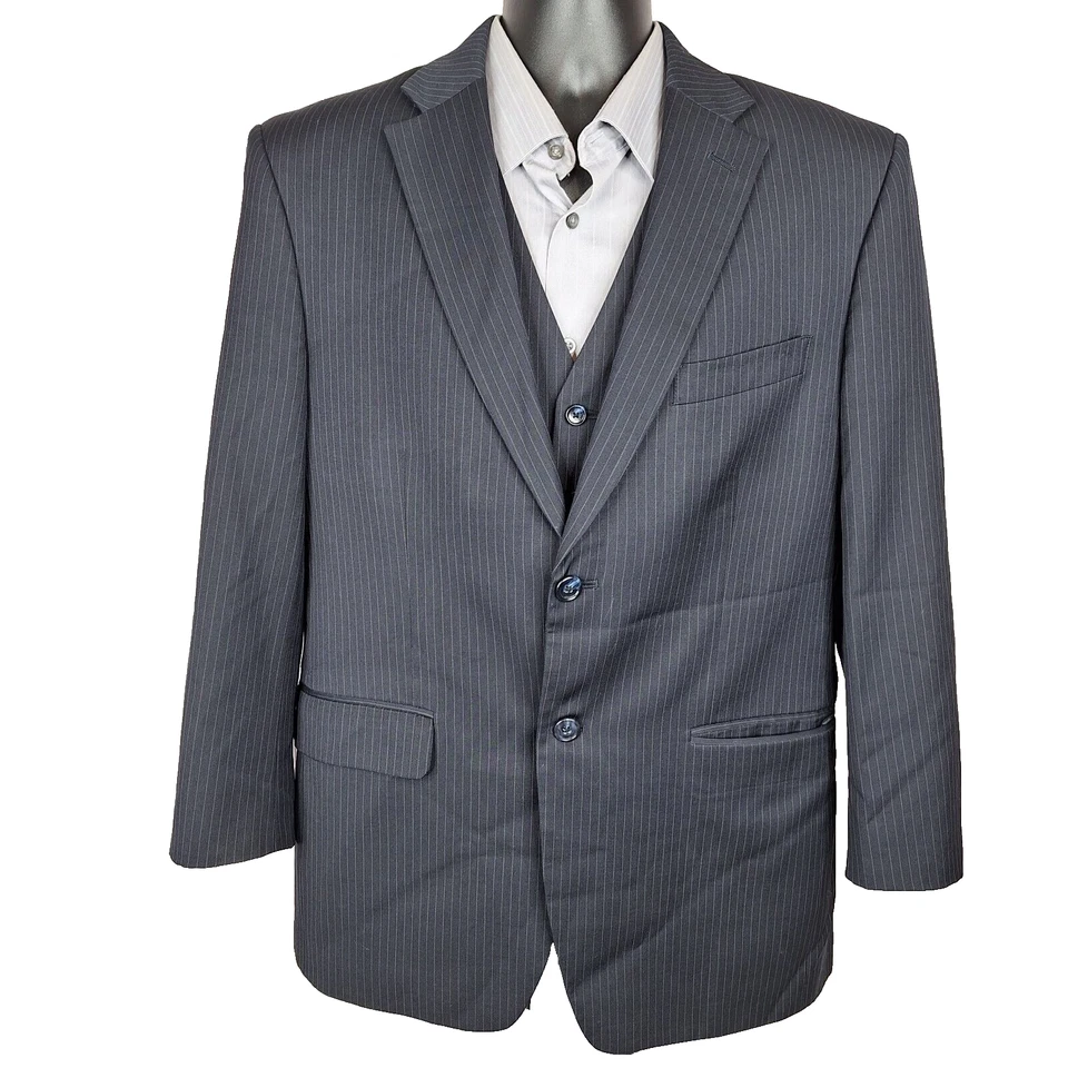 Jones New York 3 件套男式 40S 34X26 灰色细条纹羊毛 — 第 3/4 张图片