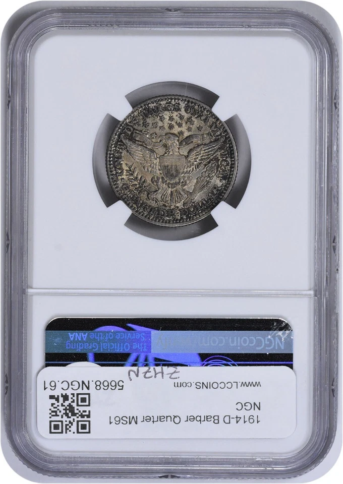1914-D Barber Silver Quarter MS61 NGC - Image 2 of 2