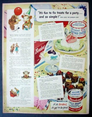 Vintage 1951 Borden s Dairy Ice Cream Milk Elsie Elmer Cow 1950's Print Ad Art