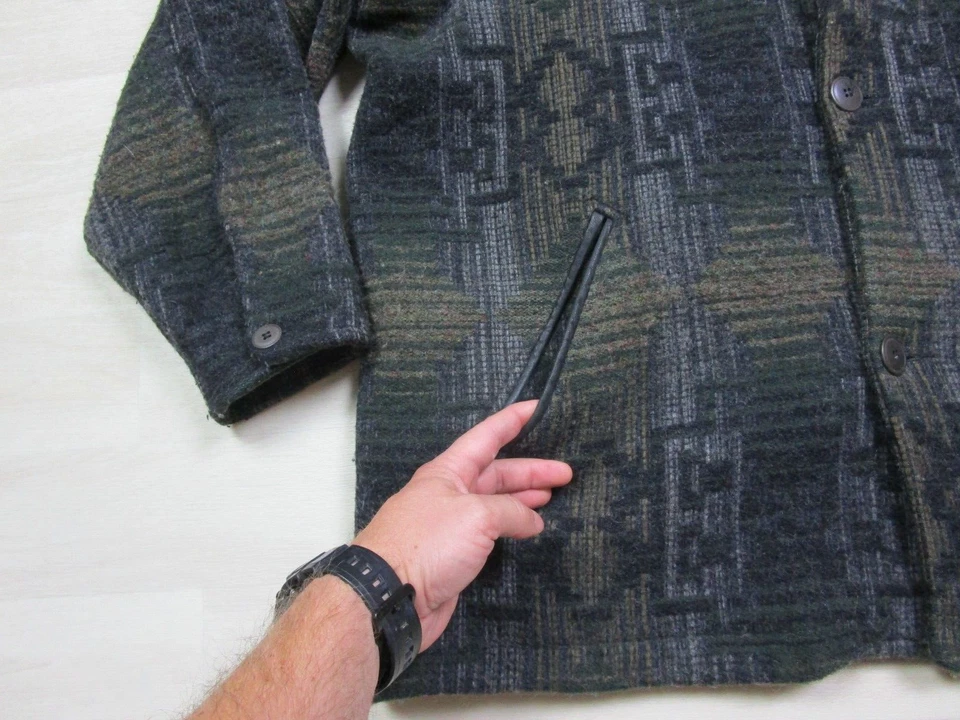 Eddie Bauer Wool Jacket Tweed Leather Collar VTG USA Made Long Overcoat Mens XL - Image 3 of 4