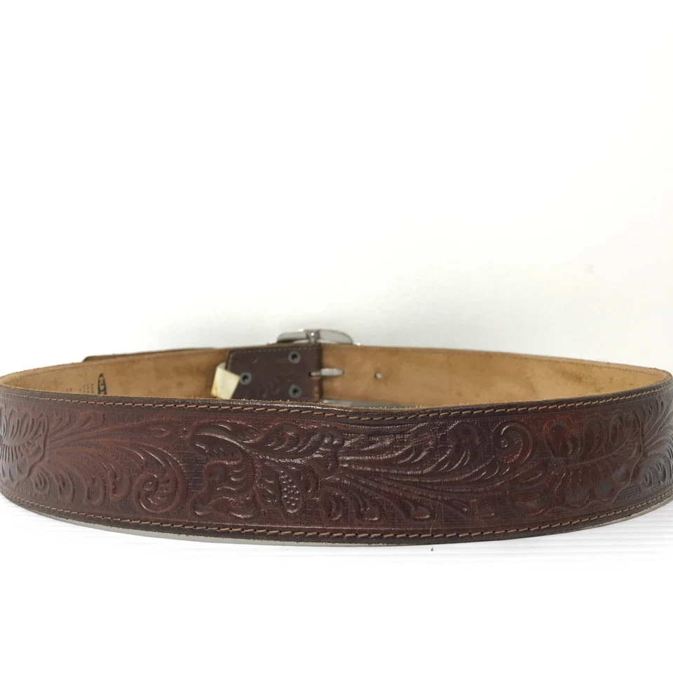 Old Navy Women's Belt Medium Brown Leather Floral Western Embossed Casual Ladies - Image 4 of 4