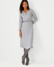 NEW ANN TAYLOR $159 GRAY MYSTIC FLORAL BELTED MIDI DRESS SZ 2