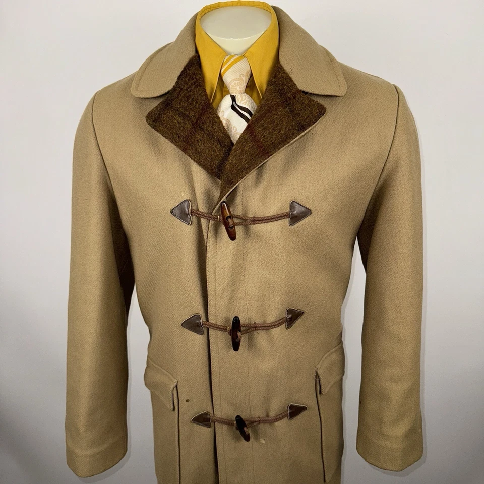 Vtg Lakeland Pea Coat Toggle Mens 40 Wool Trench Overcoat Jacket 60s 70s MCM Mod - Image 3 of 4