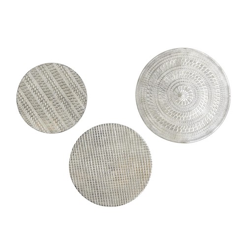 Aluminum Plate Carved Designs Wall Decor, Set of 3 11", 13", 15" W, Silver