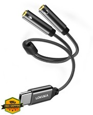 LOKUKA USB C to 3.5mm Headphone Mic Splitter Audio Adapter Gray 12"
