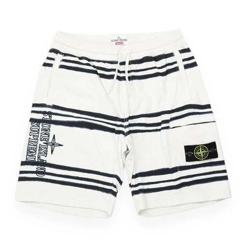 Short rayé Supreme x Stone Island Warp taille S blanc