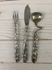 Oneida Beaded Wrapped Coil Appetizer Serving Set (3) Spoon Spreader Fork