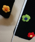 Black crocket knit 80" winter scarf with flowers — photo 2