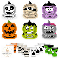 Halloween Einweg Partygeschirr Set 48 StüCk Pappteller Pappbecher Monster