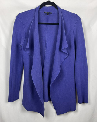 Eileen Fisher Silk Blend Interlock Open Front Cardigan Jacket S Iris Purple
